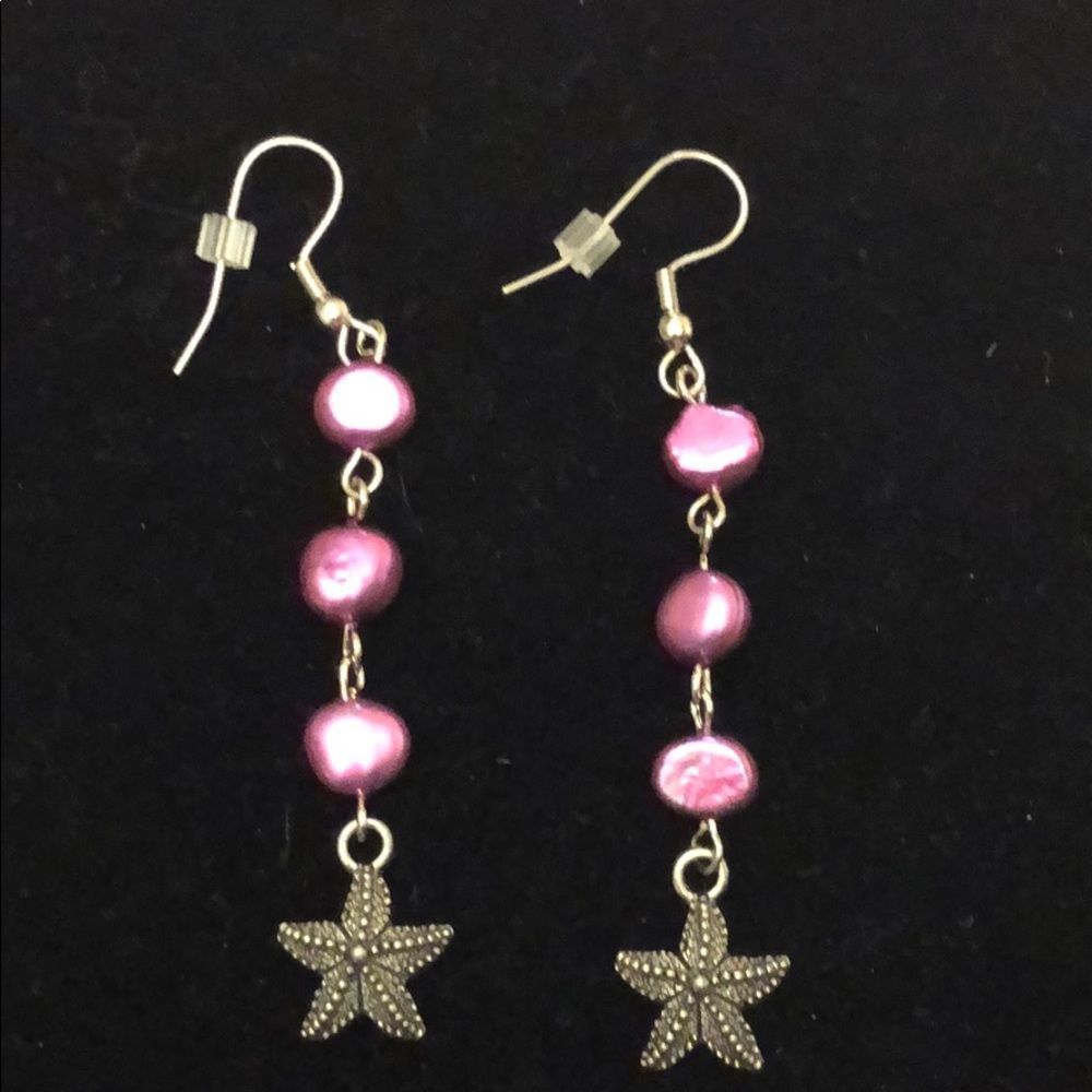 Handmade pink & silver tone earrings